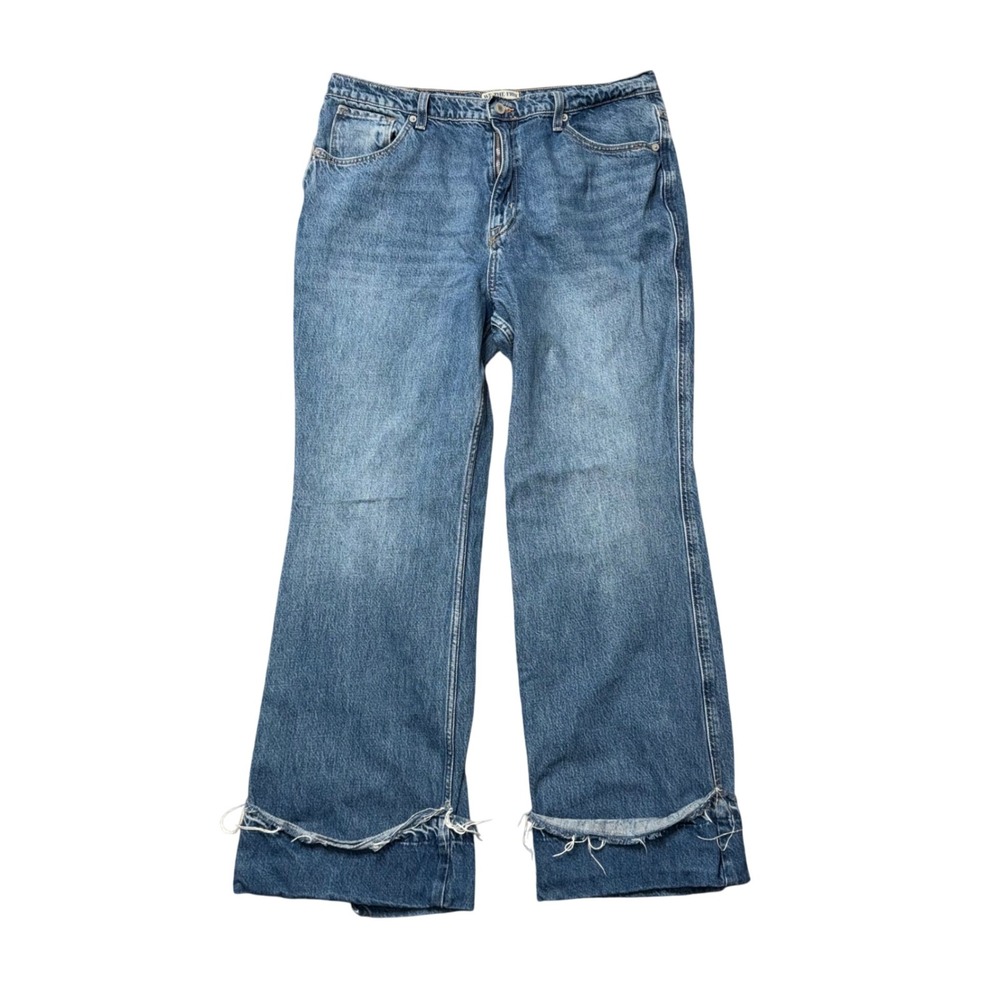 Free People We The Free Old West Slouchy Wide Leg Jeans 33S Blue Raw Hem
